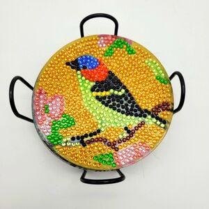 Blingy Sparkle Bird Bar Coasters Colorful 4" With Holder Set of 9 Designs